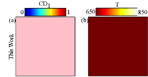 Animations of (left) nucletaion and growth and (right) temperature, showing temperature increases of ~200 K as crystals grow.
